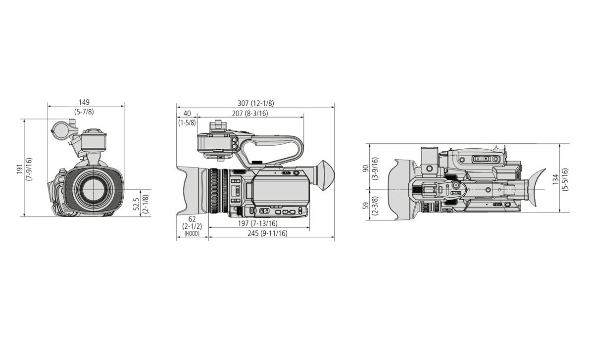 JVC GY-HM250E 4K Live Streaming Camcorder Dimensions